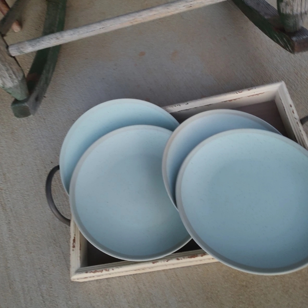 Spectrum Designz Revela Green Dinner Plates. Robins Egg Speckled, Set Of 4, New